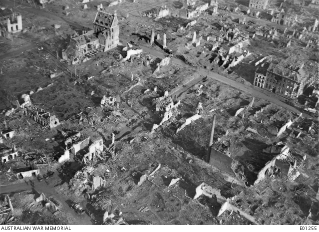 Aerial view of Ypres The pulverised ruins of Ypres, in Belgium, viewed from an observation balloon.