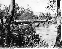 Pontoon bridge across the Jordan River constructed by Australian Engineers.