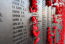Close-up photograph of the Honour Wall at the Australian War Memorial.