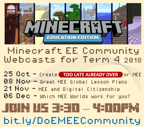 Minecraft Community webcast meeting dates for term 4