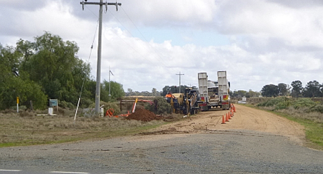 Telstra's excavation work in laying new optioc fibre cable to Conargo.