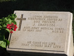 Headstone at grave of Private J. Simpson, died 19 May 1915