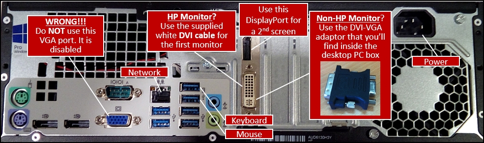 Image showing how to correctly connect components to the HP Advanced desktop