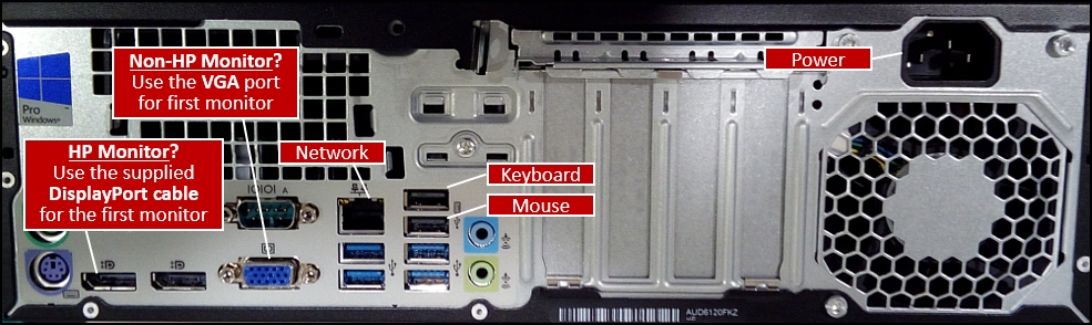 Image showing how to correctly connect components to the HP Base desktop