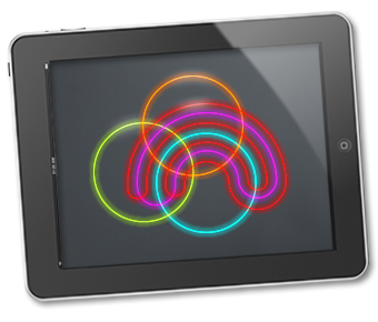 An tablet device displays a complex Venn diagram involving 4 attributes.